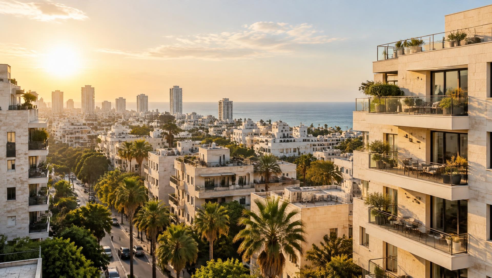 Israeli city skyline at golden hour